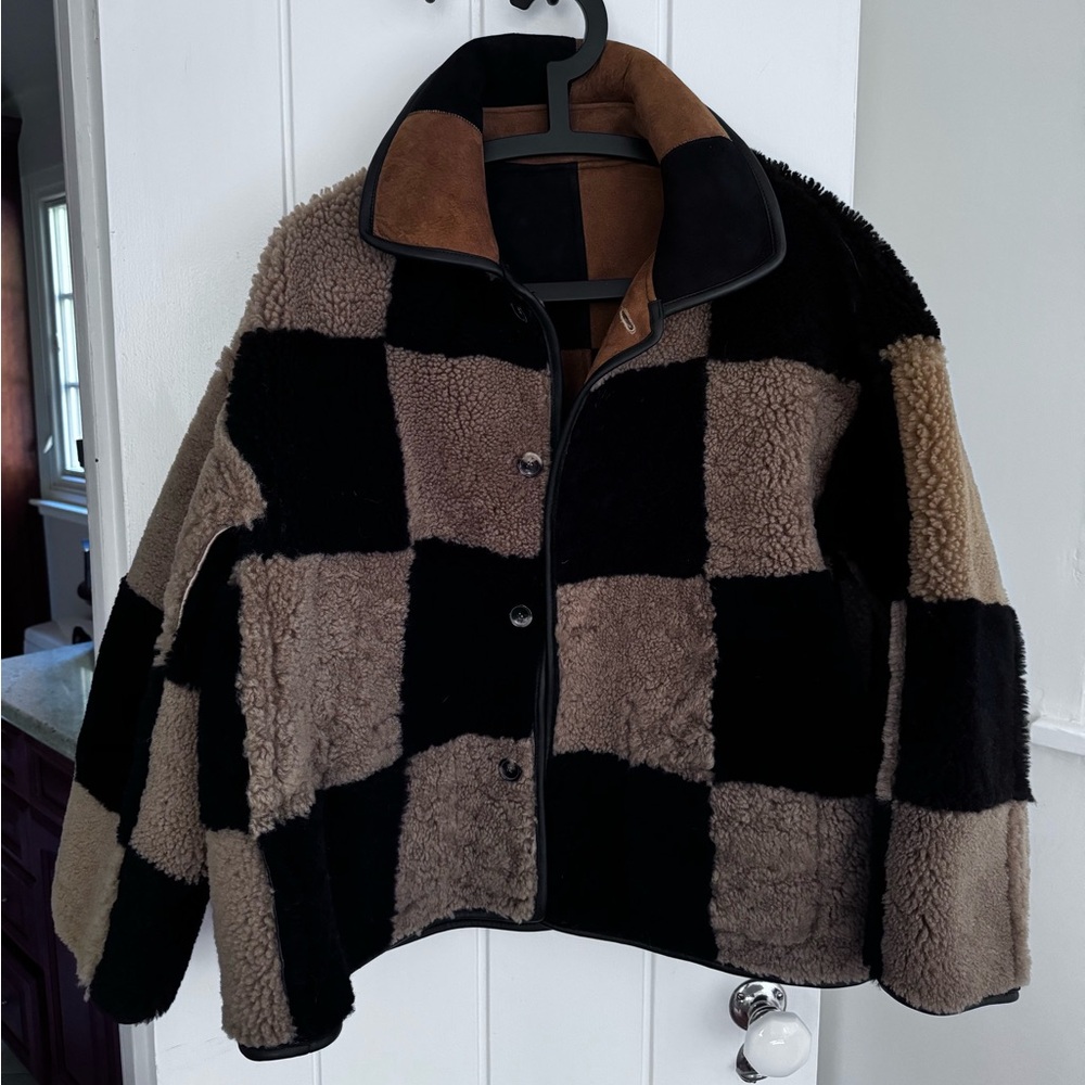 NWT Cawley Studio Avis checkered shearling jacket